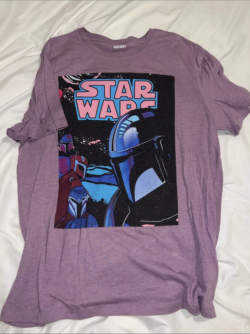Old Navy Star Wars Graphic Tee - Lavender with Pink/Blue Print